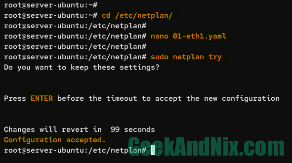 Configuring static IP address on Ubuntu via Netplan