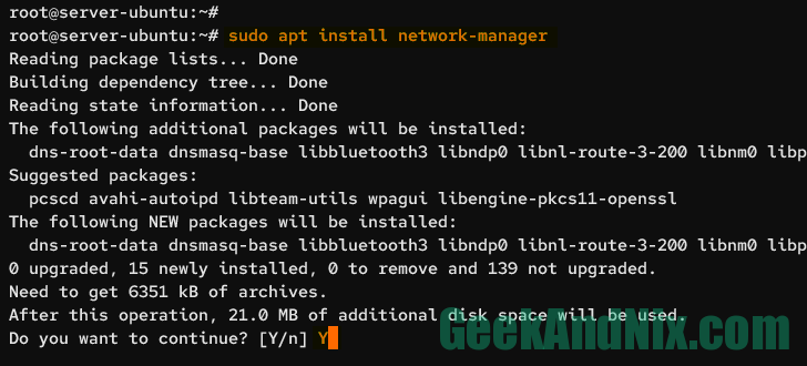Installing NetworkManager on Ubuntu Server via APT