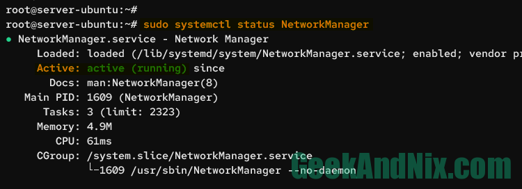 Checking NetworkManager service to ensure that the service is running