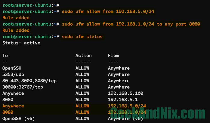 Allow incoming traffic from Network Subnets via UFW