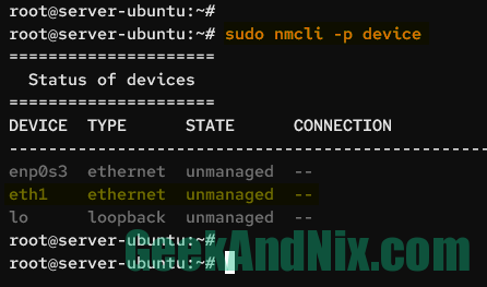 Checking the list available network interfaces via nmcli