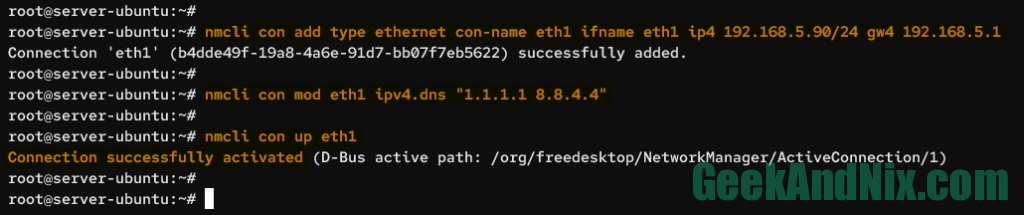 Configuring static IP address on Ubuntu via NetworkManager nmcli