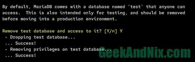 Removing default database test