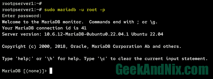 Logging in to MariaDB Server via mariadb client