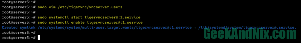 Starting and enabling TigerVNC Server