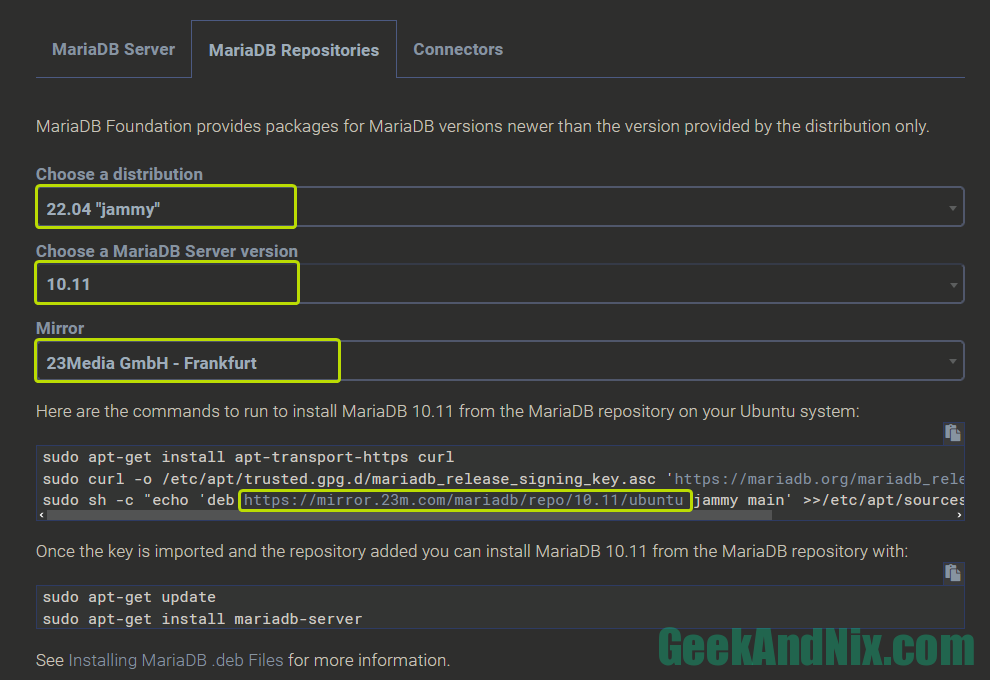 Configuring MariaDB repository