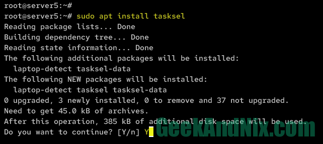 Installing tasksel