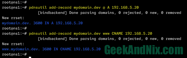 Adding A record and CNAME to zone mydomain.dev