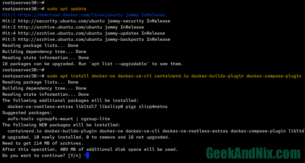 Updating repository and installing Docker to Ubuntu