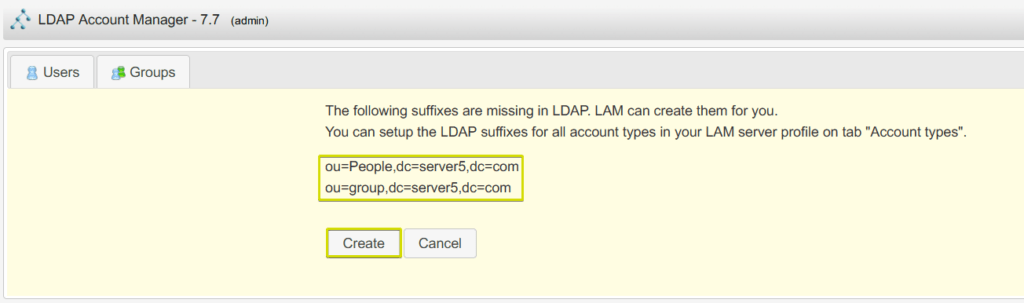 Creating OpenLDAP base user and group via LAM