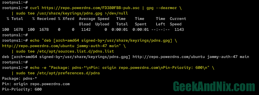 Adding PowerDNS GPG key and repository for Ubuntu Server
