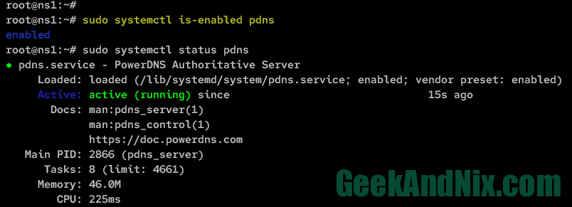 Checking PowerDNS pdns service status