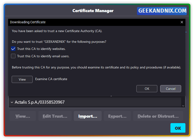 Importing squid-ca.pem certificate to Firefox