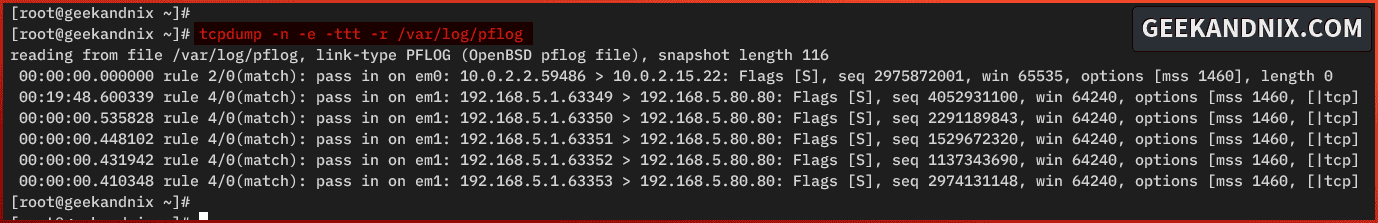 Monitoring pf using pflog log file via tcpdump