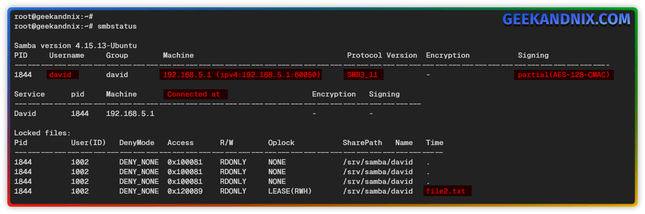 Monitoring Samba server via smbstatus