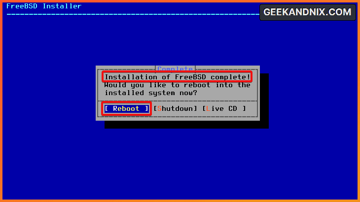 FreeBSD installation finished - Reboot