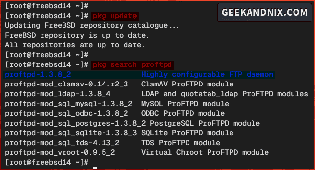 Updating FreeBSD repository and search for proftpd packages
