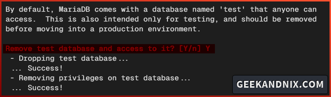 Removing default database test and its privileges
