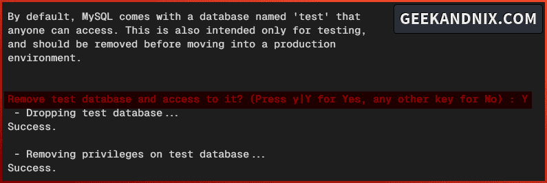 Removing database test and it's privileges