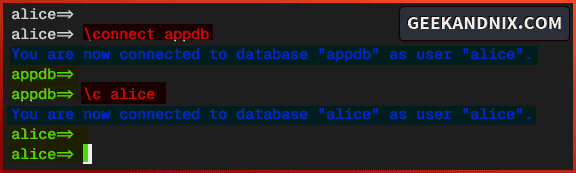 Switching to different database in PostgreSQL