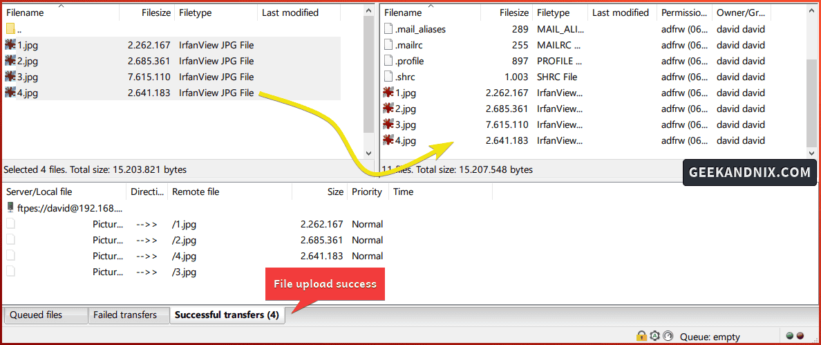 Updloading files to FTP server with FileZilla