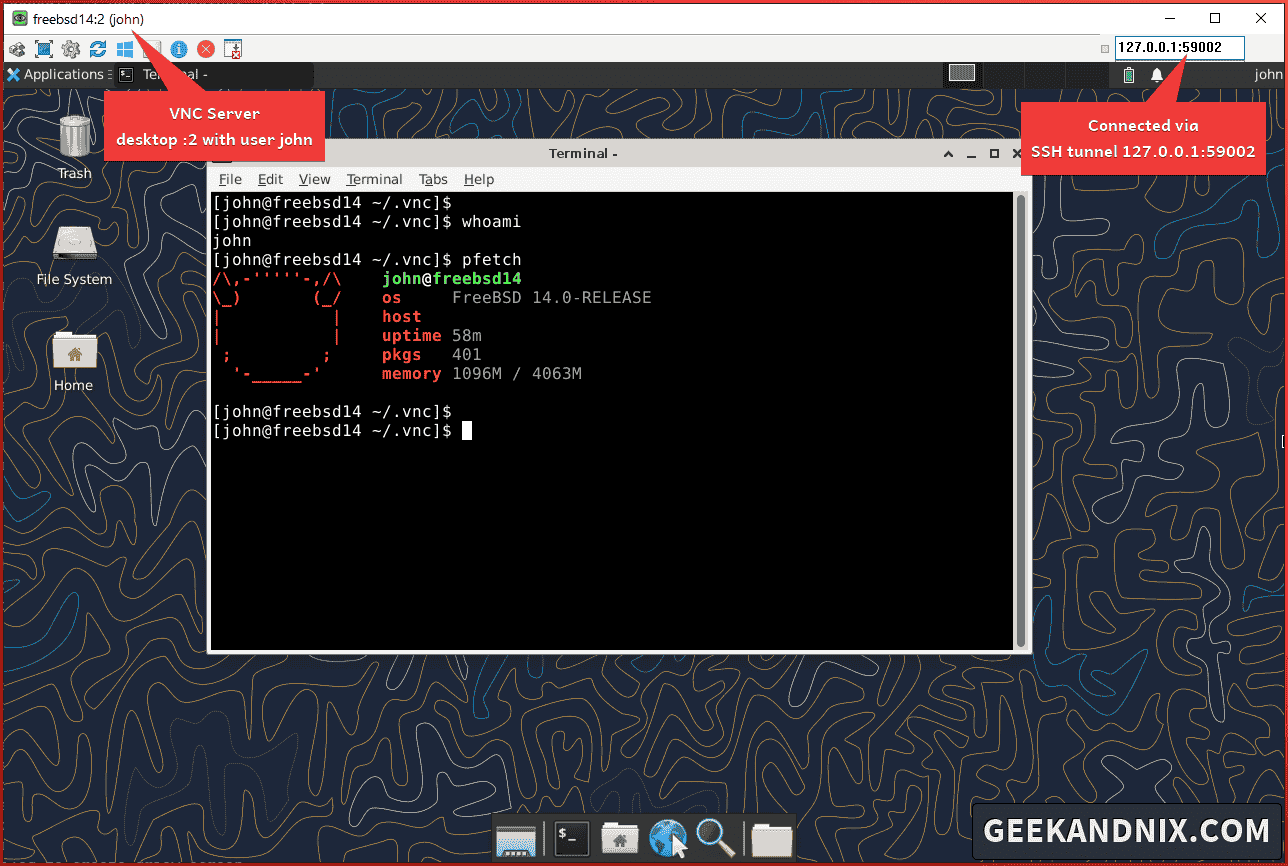 Connecting to VNC Server FreeBSD with XFCE Desktop on Display 2
