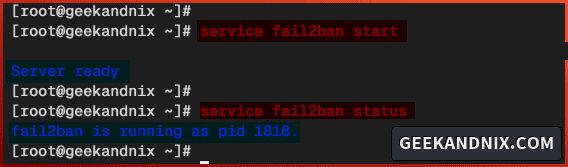 Start and verify fail2ban service