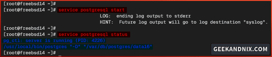 Start and verify PostgreSQL service status