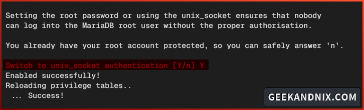 Switching MariaDB root authentication via unix_socket