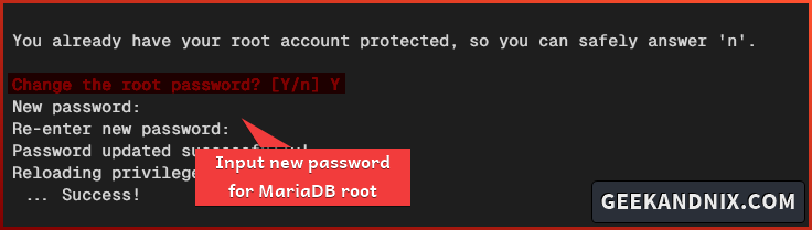 Setting up MariaDB root password