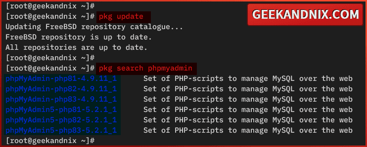 Updating repository and searching phpMyAdmin packages