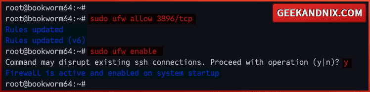 Add SSH port and enable UFW