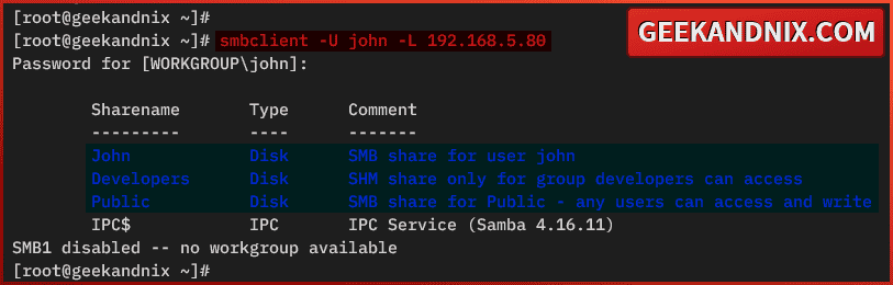 Listing Samba shared folders via smbclient