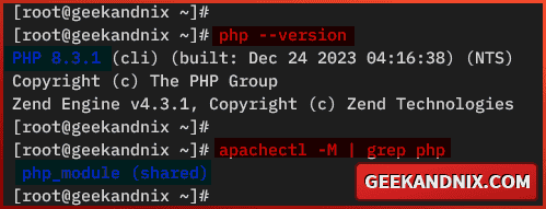 Checking php version and mod_php module for Apache