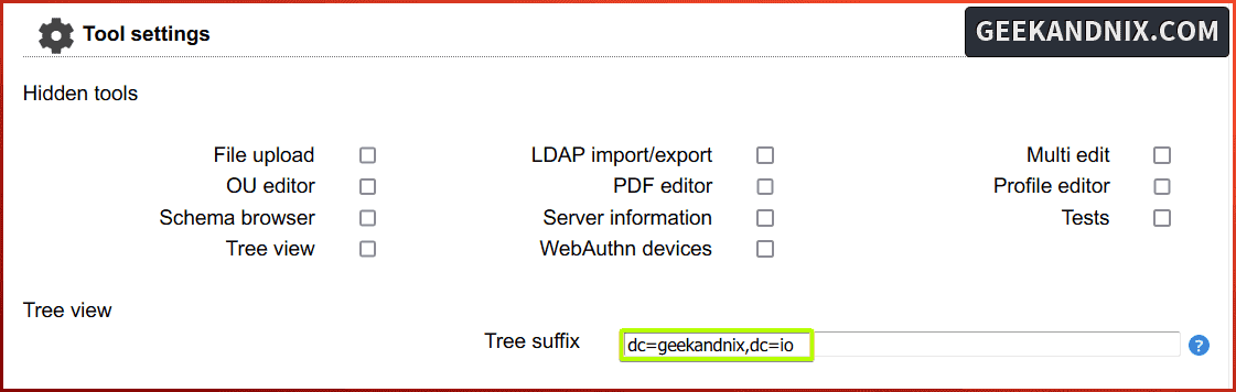 Setting up default tree suffix
