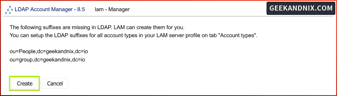 Confirm to create base user and group via LAM