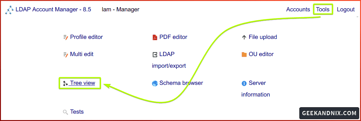 Show default tree view of OpenLDAP objects