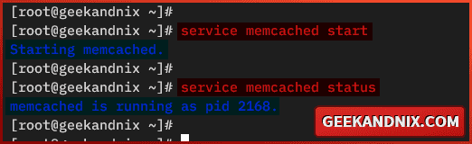 Starting and verify memcached service