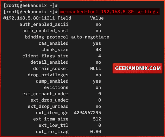 Connecting to memcached via memcached-tool - display memcached configuration