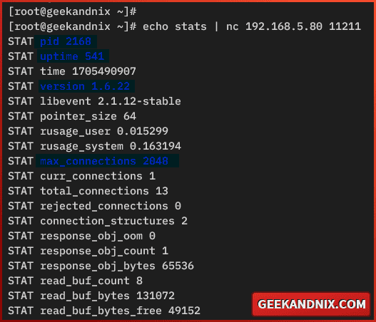Checking memcached stats via Netcat or nc