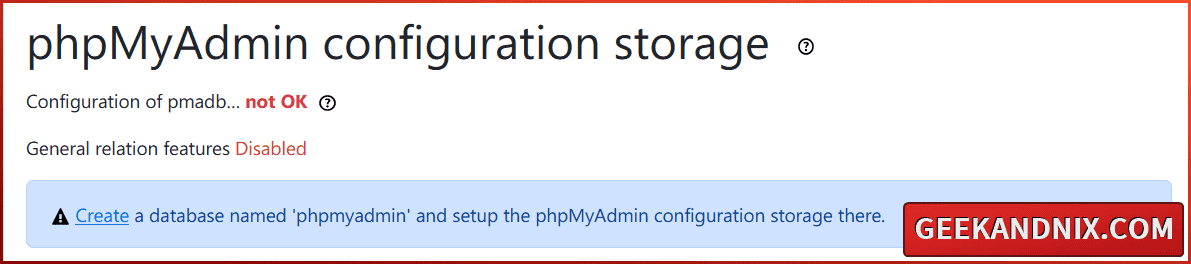 Confirming to create phpMyAdmin database and setup storage configuration