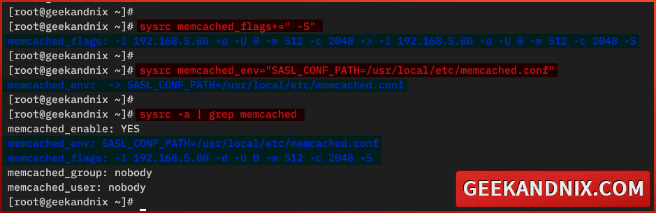 Enable SASL authentication on memcached service