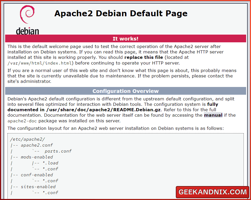 Default index.html page of Apache web server