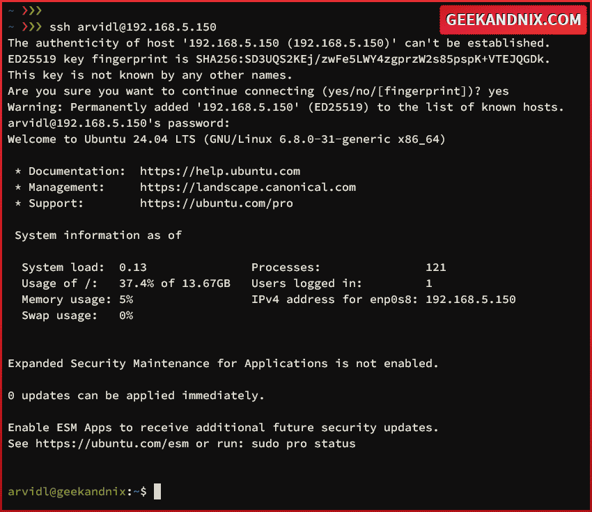 Logging in to Ubuntu server via SSH