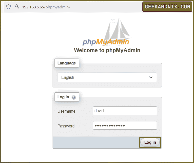 Logging in to phpMyAdmin via new user