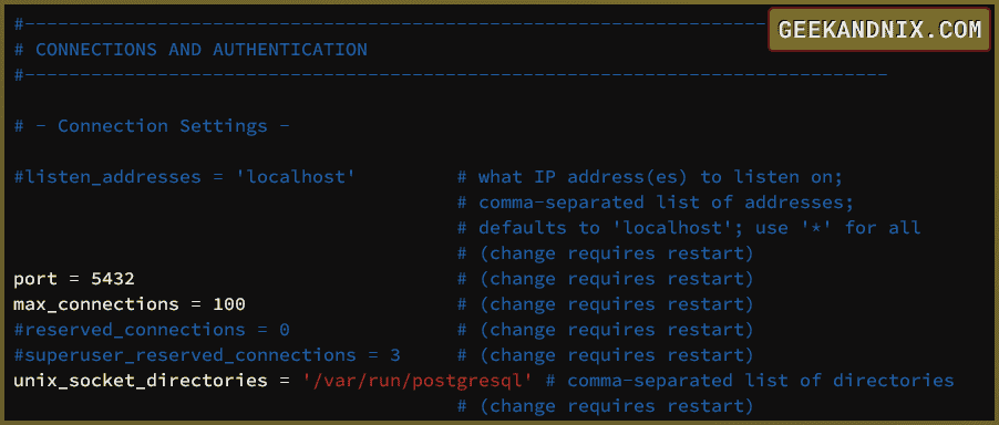 Default configuration postgresql.conf