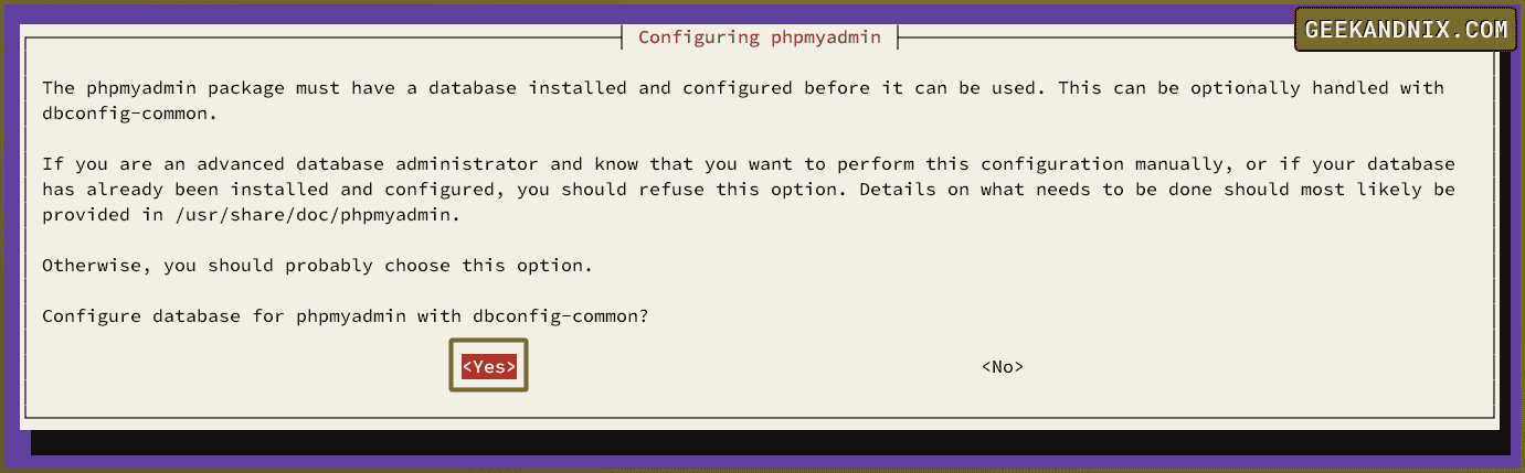 Setting up phpMyAdmin database via dbconfig-common
