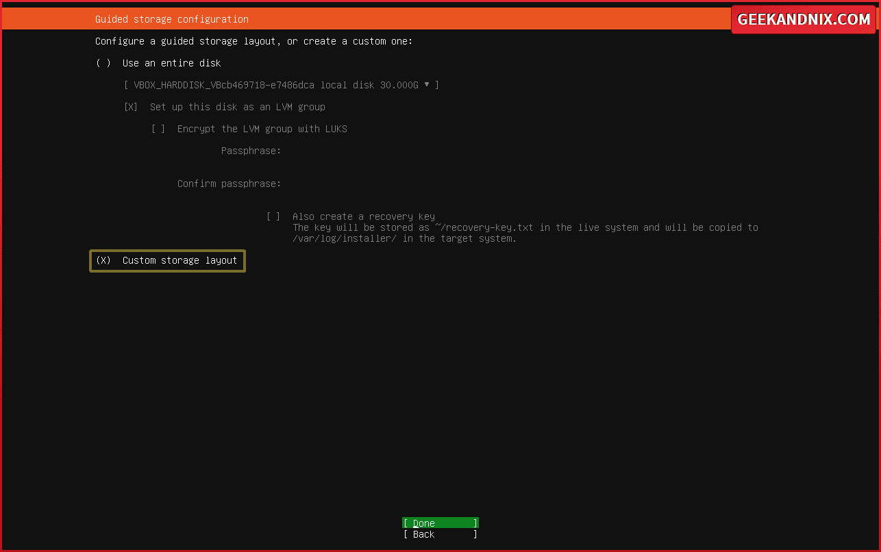 Creating custom partition for Ubuntu server