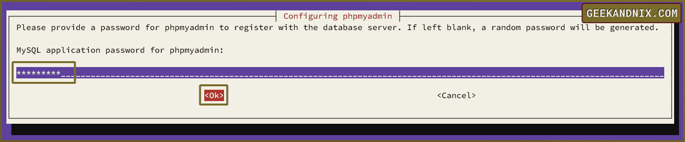 Configuring MySQL/MariaDB password for phpmyadmin user