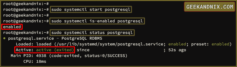 Start and verify the postgresql service